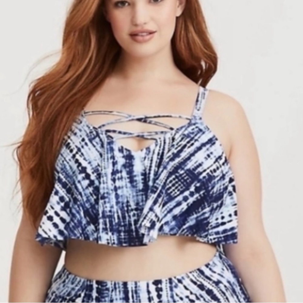Torrid Blue Flounce Tie Dye Bathing suit Top